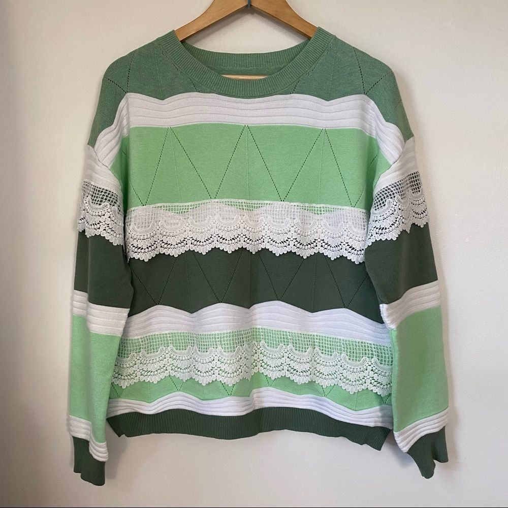 Pullover Patchwork Grandmacore Lace Long Sleeve S… - image 1